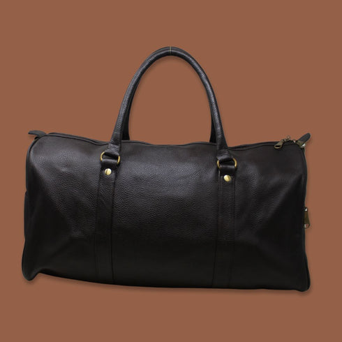 Shivansh Black Genuine Leather Duffle Weekender Bag-Gs